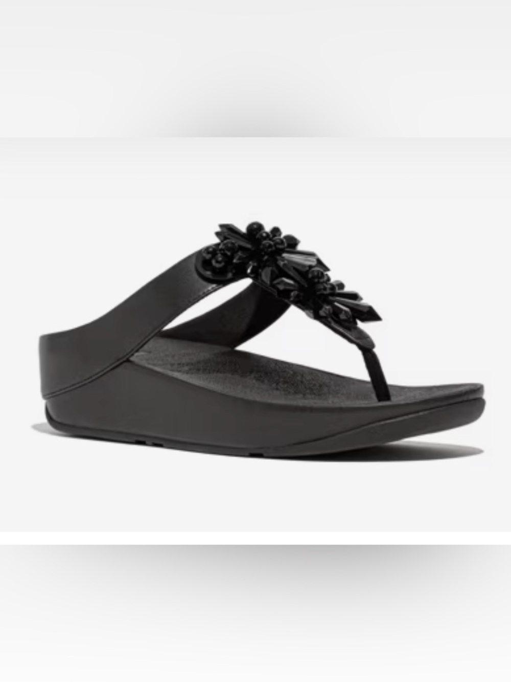 FitFlop Black Metallic Jeweled Wedge Thong Sz 7